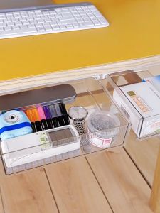 Under Table Stick on Drawer Heavy Duty Organizer Office Stationery Pen Pencil Storage Box No Screw and Drill Needed Working Table Cabinet
