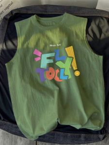 Trendy American Style Tank Top Mens Summer Loose Fit Cotton Sporty Sleeveless T-Shirt Vest Casual round Neck Printed Graphic