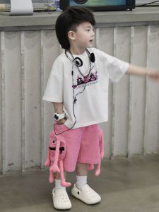 Stylish Cartoon Short Sleeve Summer Outfit for Boys Cute And Fashionable Kids Clothing Set Korean Style Pure Cotton Baby Clothes