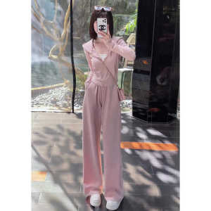 Casual Sporty Style Two-Piece Set Early Autumn New Slim Fit Hooded Zipper Open Cardigan Wide Leg Pants Ensemble for Women