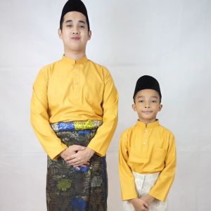 ☆ Brand Sempurna ☆ New Design Baju Melayu Regular Slim Fit Cotton Warna Yellow Mustard Sedondon Baju Raya - C003BM / BMC
