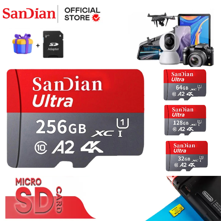 Original SanDian V60 Micro TF SD Card A2 Memory Card TF/SD 128GB 256GB