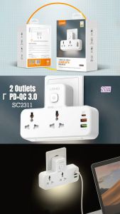 Ổ cắm điện đa năng LDNiO SC2311 2 lỗ cắm + 2 USB-A & 1 USB-C (30W) sạc nhanh PD & QC 3.0 đầu EU 2 chấu tròn - Hàng nhập khẩu