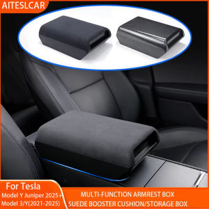 Suede Armrest Box Raised Storage Box For Tesla Model Y Juniper 2025 Model Y/3 2021 Privacy Storage Space Elbow Support Long Trip