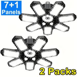 1/2/4 Packs Deformable LED Garage Light 7+1 Adjustable Panels 6500K LED Bulb Shop Light for Basement Garage E26/E27 Ceiling Lamp