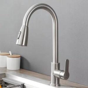 Brushed Nickel Kitchen Faucet Single Hole Pull Out Kitchen Sink Mixer Tap Stream Sprayer Head Mixer Deck Mounted Hot Cold Tap