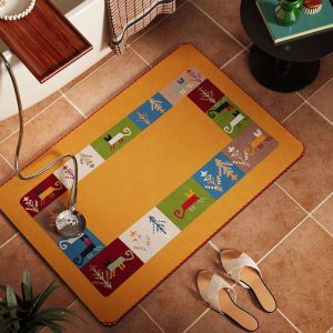 VIKAMA Blue Bath Mat Ethnic Camel Geometric Pattern Non‑Slip Absorbent Floor Mat for Bathroom Home Decor