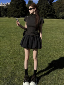 YAYANGREN | Black High-Waisted Slimming A-Line Short Skirt