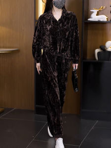 Fashionable Velvet Two-Piece Set for Women Autumn Winter New Style Casual Elegant Mommy Outfit Comfortable Loose Fit Polo Shirt