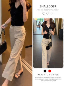 Shalldoer | Bộ đồ mùa hè hai mảnh thời trang cỡ nhỏ không tay áo vest ngắn quần dài cổ chữ V cho nữ