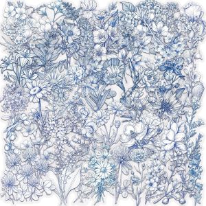 50 Pcs Blue White Floral Stickers Transparent PET Waterproof Journal Supplies for Guitar Notebook Laptop Phone Case Gift