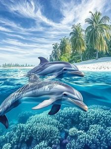 Huacan Dolphin Diamond Painting Full Square Round Mosaic Animal Picture Of Rhinestones Craft Kit Wall Decoration