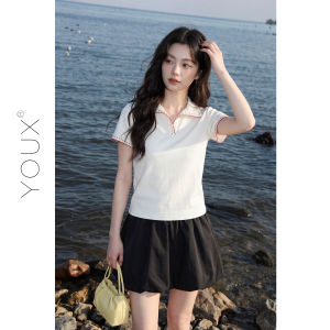 YOUXIANG | Áo Thun Polo Cổ Trụ Đường Viền Đối Chiếu