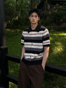 OUMULONG | Breathable Knitted Stripe Polo Shirt for Men