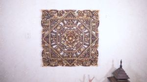 ตกแต่งบ้านผนัง แผ่นแขวนผนัง ไม้สักทองแกะสลัก ตกแต่งโรงแรม ตกแต่งร้านกาแฟ เส้นผ่าศูนย์กลาง 90cm