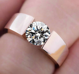 คู่ Cincin Rose Gold 18K แหวนเงินชุบเครื่องประดับแหวนสำหรับผู้ชาย