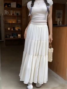 FASHLOVER Summer High Waist Maxi Skirt Patchwork Long Large Hem Skirt Women Trendy Design Sense Skirt