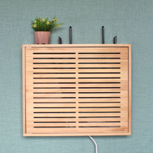 กล่องเก็บของเราเตอร์แบบแขวนผนังกล่องไฟอ่อนแบบมัลติมีเดียแบบเสียบปลั๊กรูปแมวแสงบังแดดเรียบง่ายไม้เนื้อแข็ง