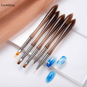 Nail Art Brush Dark Brown Handle Pattern Painting Liner Brush Acrylic Uv Gel Extension Builder Coating Drawing Pen Diy Manicure Tools
