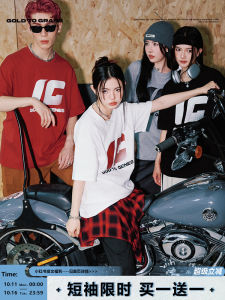 GTG Original American Retro Brand Letter Motorcycle Style round Neck Short Sleeve Men Pure Cotton Loose Oversize Half Sleeve