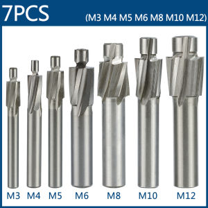 XCAN 7pcs HSS Counterbore End Mill M3-M12 Milling Cutter Pilot Slotting Bit for Metal Drilling CNC Router Bit Milling Tool