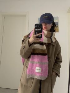 ผ้าพันคอไหมพรมลายทางสีสันสดใสสำหรับฤดูหนาว ผ้าคลุมไหล่แบบยูนิเซ็กซ์ ผ้าคลุมใบหน้าแบบยาว ผ้าคลุมไหล่สไตล์เกาหลี ผ้าคลุมไหล่แบบลำลอง ผ้าคลุมไหล่สำหรับเยาวชน