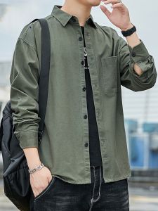 ROMON | Lormen Mens Long Sleeve Cotton Casual Shirt Spring Autumn New Style Iron Free Workwear Jacket Trendy Denim Shirt Fashion Urban