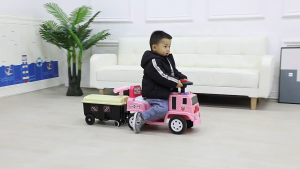 Electric Ride On Car with Trailer Plays Music with Under Seat Storage Astronaut Rocket Sit to Stand Toddler Ride On Toy