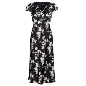 Roey s house | V-Neck Slim Fit Date Elegance Flounce Sleeve Satin Dress
