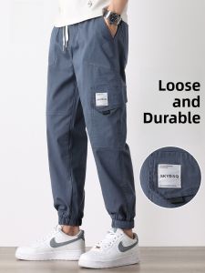 ROMON | Romon Mens Summer Thin Elastic Waist Loose Fit Casual Work Pants Youthful Style Loose Leggings Cotton Blend Long Trousers