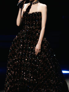 Elegant Black Off-Shoulder Long Dress for Women Hostess Adult Ceremony High-End Luxury Wedding Dress Sensation Princess Bride