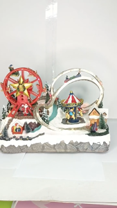 ONELINE#ML001 Christmas village with LED lights and music moving ferris wheel