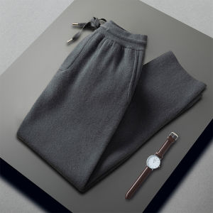 High Waist Cashmere Knitted Wide Leg Pants Mens Casual Straight Leg Trousers Fashionable Solid Color Business Casual Autumn Winter New Arrival