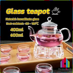 Homehub 400ml 600ml Heat-resistant Glass Tea Set with Filter Tea Pot Transparent Teapot