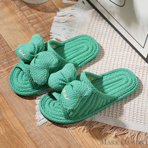 New Luxury Fabric High End Butterfly Knot Men Women Couple Anti Slip Silent Home Slippers Fashionable Cotton Home Shoes