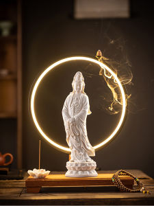 New Chinese Style Dehua White Porcelain Standing Figure Vairocana Buddha Ceramic Home Decorative Lamp Ring Display Piece