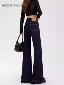 Loose High Waist Wide Leg Jeans Womens Loose Fit High Waist Denim Flared Jeans Casual Style Zipper Closure Blue Denim Pants