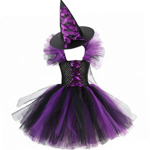 Disney | Purple Witch Tutu Dress for Kids Halloween Costume Girls Disguise Cosplay Carnival Party Toddler Princess Dress Prom Gown 12Yrs