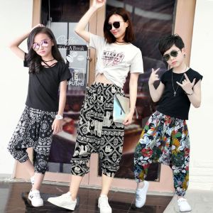 ลำลอง ฮาเร็ม กางเกง ชุดชายหาดเป้าใหญ่ ฤดูร้อน ชนเผ่า สไตล์ หลวม กางเกงขายาว ชุดจับคู่พ่อแม่และลูกโคมไฟ กางเกง ความยาวเจ็ดเท้า