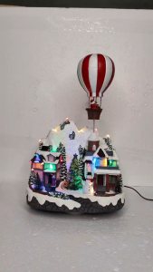 D&D Home FC504 Village Balloon Christmas Lighted Decorative Scene with Hot Air Balloon and Snowy Village Houses
