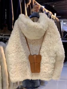 Autumn Winter Thickened Fleece Lined Hooded Lamb Fur Jacket Fluffy White Outerwear Korean Style Long Sleeve Open Cardigan