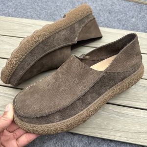 New 2025 Mens Wide Foot Leather Breathable Slip-On Loafers Lightweight Retro round Toe Casual Shoes Comfortable Alligator Pattern