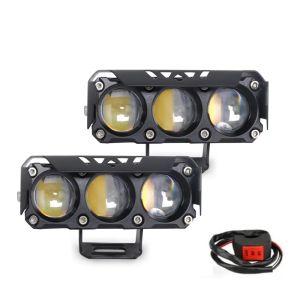 Additional Dual Color Motorcycle Projector Lens Bi Led Spotlight fog lights auxiliary work light Fog lamp For Moto Trucks UTV