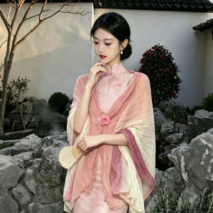 BAOYINFEI | Elegant Chinese Style Pink Ruffled Summer Shawl