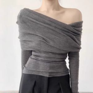 HUOLISI | Red Off-Shoulder Sweater 2026 New Autumn Winter Korean Style Layering Shoulder-Exposing