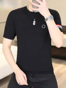 HENGYUANXIANG | Hengyuanxiang Mens Knitted Ice Silk Thin Short Sleeve T-shirt Summer Fashion Round Neck Half Sleeve Body Tee Trendy T-shirt