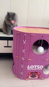 Lovinland Cat House for Indoor Cats Foldable Cat Bed Cave Felt Cats Tunnel Bed Condo Castle Kitten Cube Hideaway for Multicats Scratch Resistant House