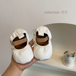 Retro INS Spring Summer Baby Girl Pre-Walking Shoes Soft Bottom Leather Anti-Slip Princess Shoes Elastic Closure Easy-On