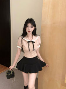 GUZILIAN | ชุดนักเรียนฤดูร้อน ชุดนักเรียน JK แขนสั้น กระโปรงสั้น ชุดหวานๆ สองชิ้น ชุดนักเรียนสไตล์เกาหลี ชุดนักเรียนสตรีท