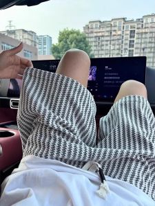 Quần Short Dệt Kim Kẻ Sọc Đen Trắng Cho Nam Mùa Hè Rộng Rãi Quần Đi Biển Quần Dài Năm Inch Quần Thường Ngày Quần Dài Đến Đầu Gối